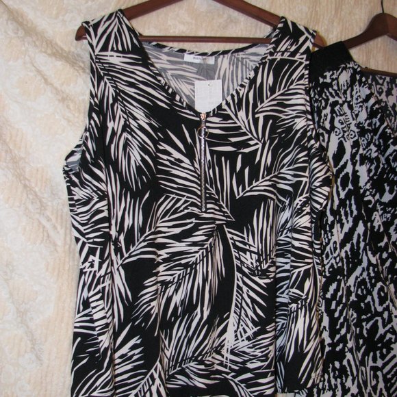 Three Women's Summer Tops 2 Tank Tops 1 T-Shirt Abstract Prints Black White - Picture 2 of 16